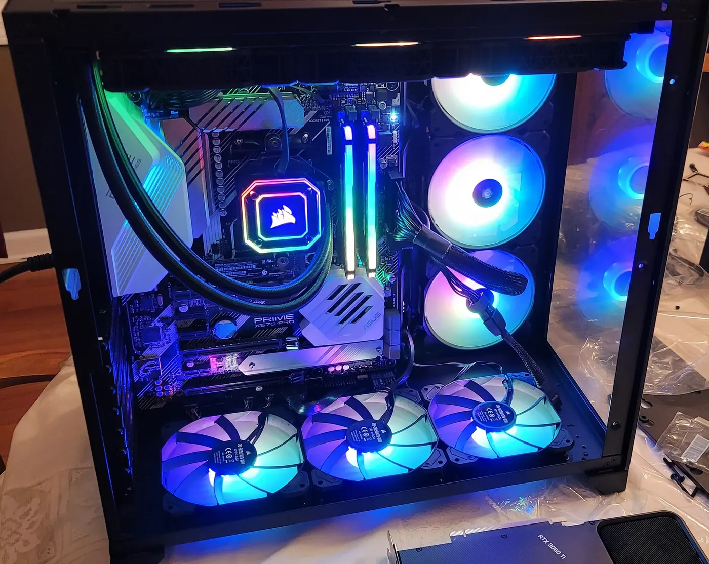 Custom gaming PC build with RGB lighting and performance components